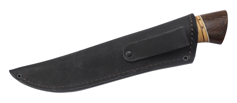 Универсальный нож с кожаным чехлом ЯКУДЗА, сталь 95х18, рукоять береста, орех в интернет-магазине art-steel.ru, фото