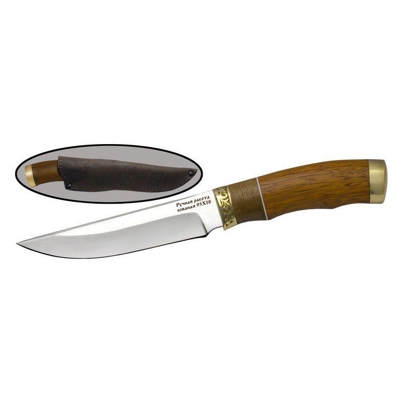 Туристический нож Шерхан, сталь 95Х18, рукоять дерево, латунь в интернет-магазине art-steel.ru, фото