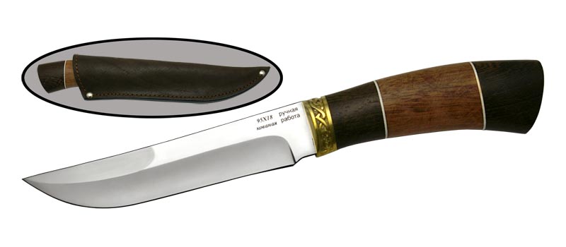 Универсальный нож хозяйственно-бытовой с кожаным чехлом АКУЛА 2, сталь 95х18, рукоять дерево в интернет-магазине art-steel.ru, фото