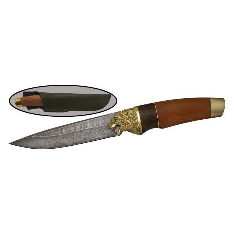 Туристический нож Гризли, сталь дамаск, рукоять дерево, латунь в интернет-магазине art-steel.ru, фото