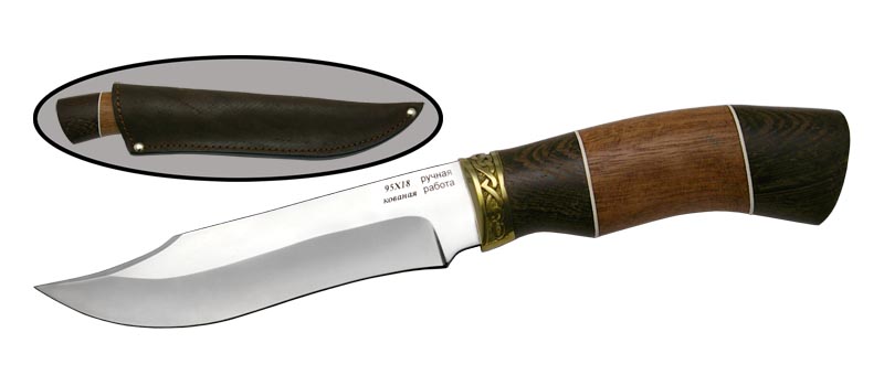 Универсальный нож с кожаным чехлом ЩУКА 2, сталь 95х18, рукоять дерево в интернет-магазине art-steel.ru, фото