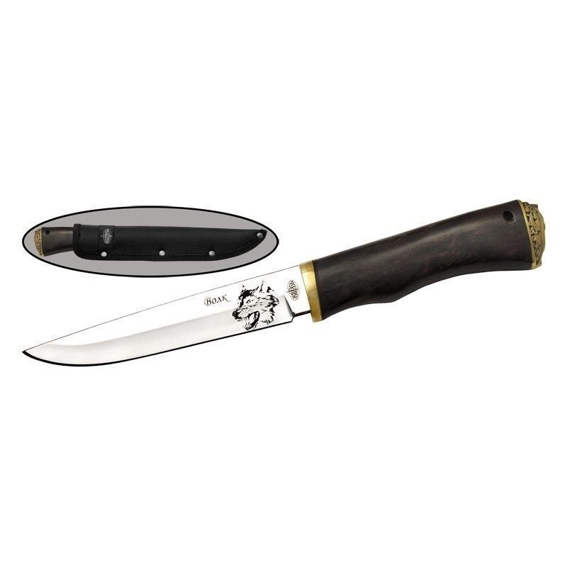 Туристический нож Волк, сталь 65Х13, рукоять дерево, латунь в интернет-магазине art-steel.ru, фото