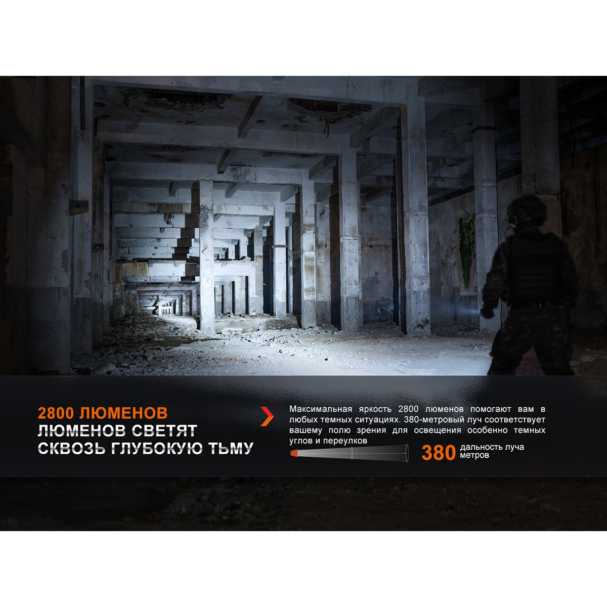 Фонарь тактический светодиодный Fenix PD36R, дальность 380 м в интернет-магазине art-steel.ru, фото