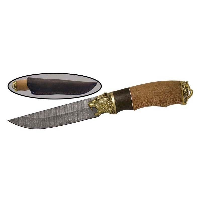 Туристический нож Шерхан, сталь дамаск, рукоять дерево, латунь в интернет-магазине art-steel.ru, фото
