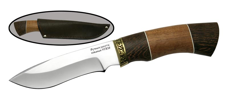 Универсальный нож с кожаным чехлом ВОРОН 2, сталь 95х18, рукоять дерево в интернет-магазине art-steel.ru, фото