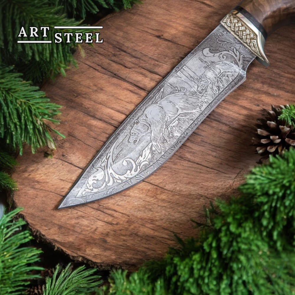 Нож Близнец из дамасской стали, рукоять ореховый кап, литьё мельхиор в интернет-магазине art-steel.ru Нож Близнец из дамасской стали, рукоять ореховый кап, литьё мельхиор в интернет-магазине art-steel.ru, фото