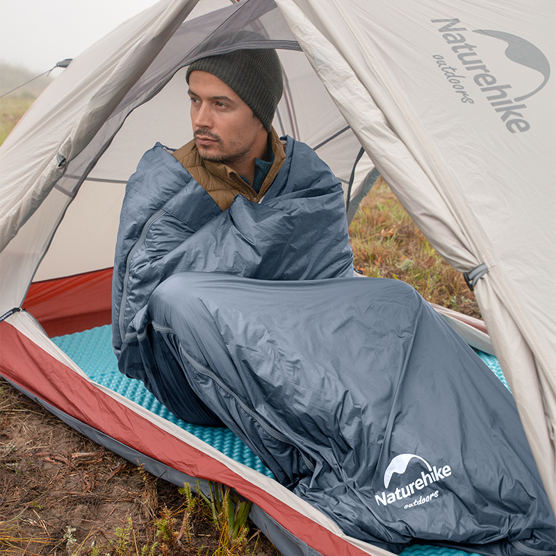 Ультралёгкий спальный мешок Naturehike тип конверт LW180 лето голубой Size M, молния слева в интернет-магазине art-steel.ru, фото