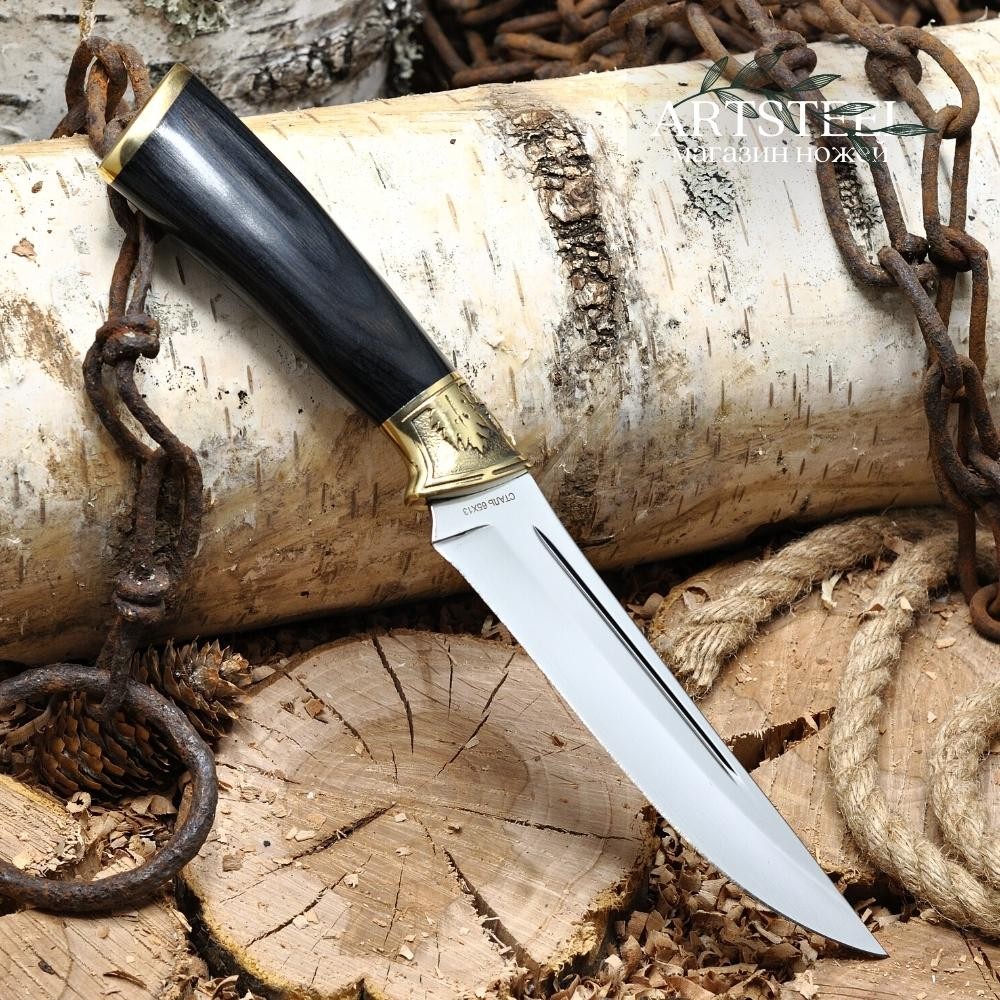 Охотничий нож Ястреб, сталь 65Х13, рукоять бакелит, латунь в интернет-магазине art-steel.ru, фото