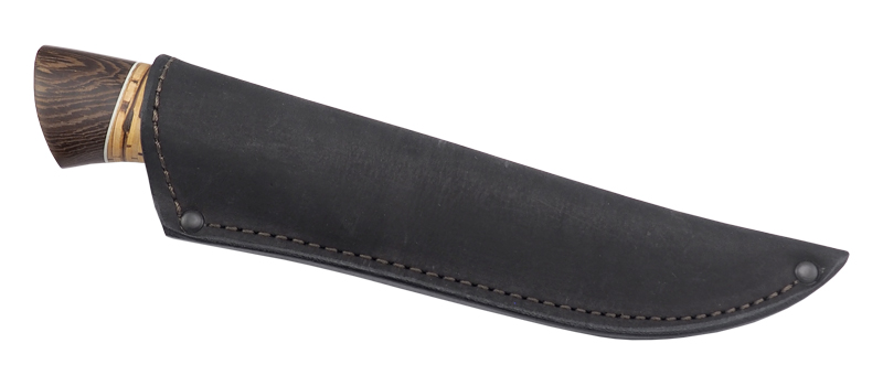 Универсальный нож с кожаным чехлом ЯКУДЗА, сталь 95х18, рукоять береста, орех в интернет-магазине art-steel.ru, фото