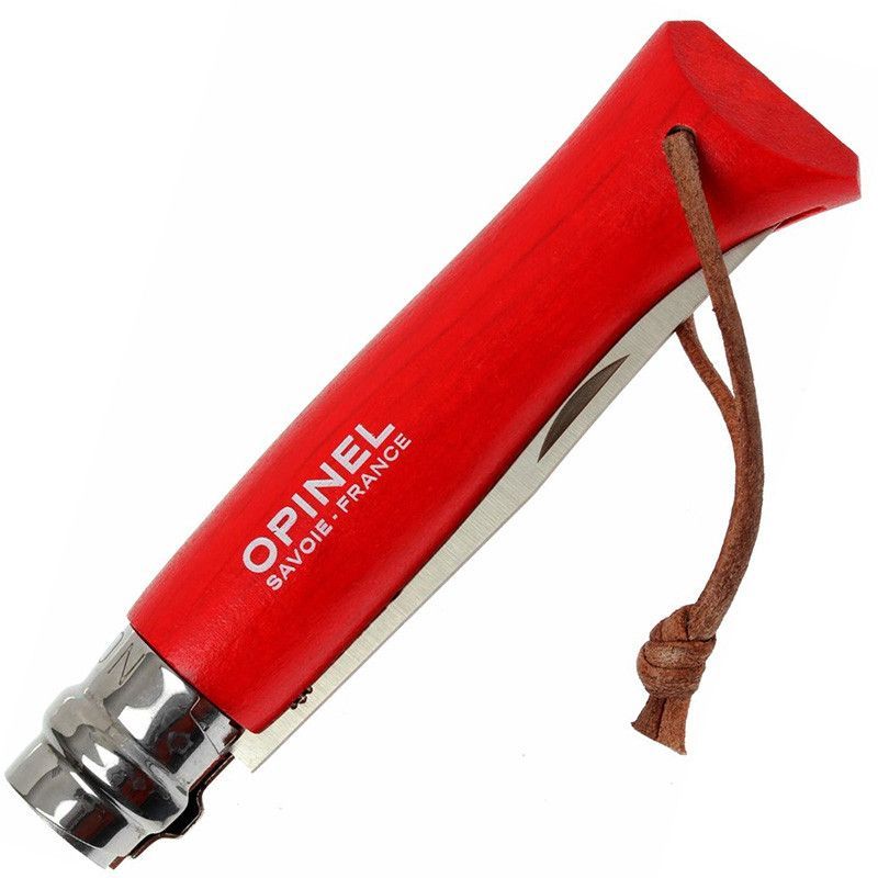 Нож Opinel №8 Trekking, нержавеющая сталь, кожаный темляк, красный в интернет-магазине art-steel.ru, фото