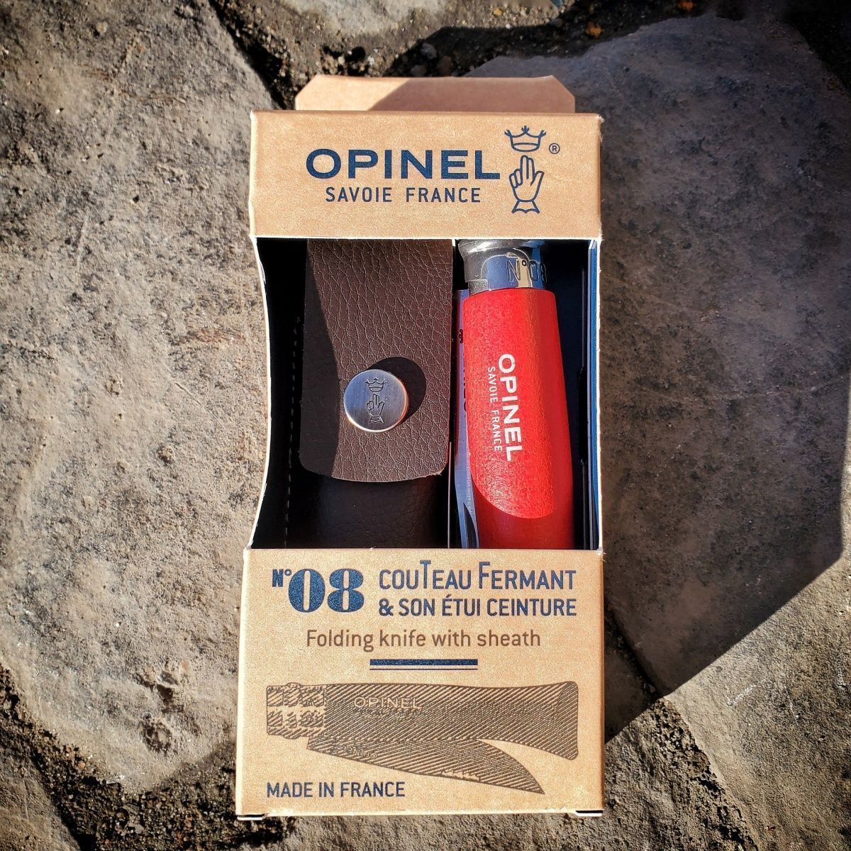 Нож Opinel №8 Trekking, нержавеющая сталь, красный, с чехлом в интернет-магазине art-steel.ru, фото