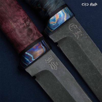 Универсальный нож Лиса, сталь Elmax, ZlaTi, рукоять стабилизированная карельская береза в интернет-магазине art-steel.ru Универсальный нож Лиса, сталь Elmax, ZlaTi, рукоять стабилизированная карельская береза в интернет-магазине art-steel.ru, фото