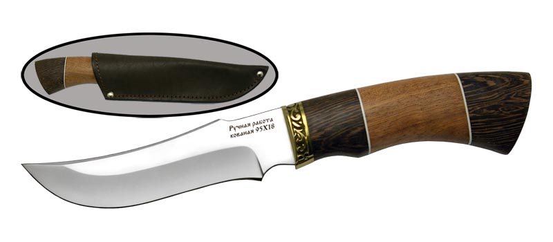 Универсальный нож с кожаным чехлом ЯКУДЗА 2, сталь 95х18, рукоять дерево в интернет-магазине art-steel.ru, фото