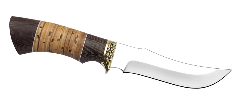 Универсальный нож с кожаным чехлом ЯКУДЗА, сталь 95х18, рукоять береста, орех в интернет-магазине art-steel.ru, фото