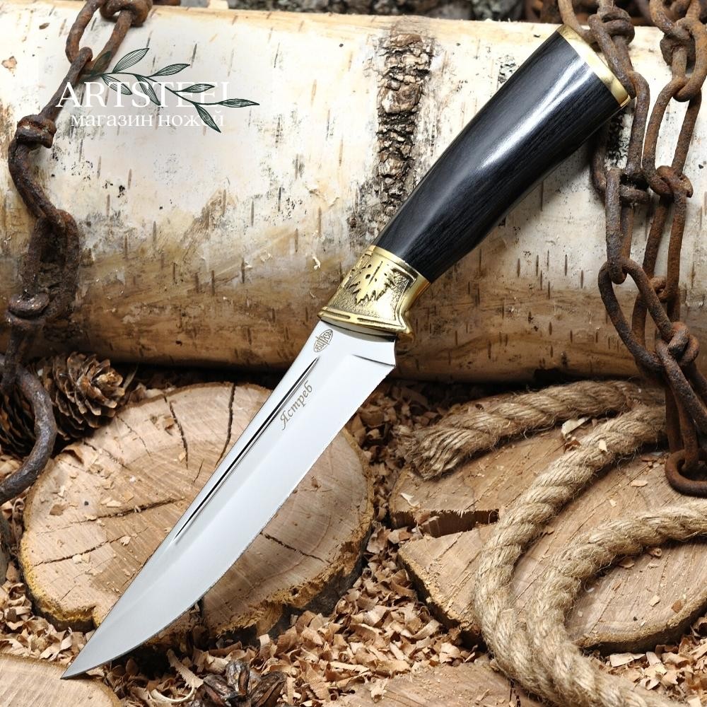 Охотничий нож Ястреб, сталь 65Х13, рукоять бакелит, латунь в интернет-магазине art-steel.ru, фото