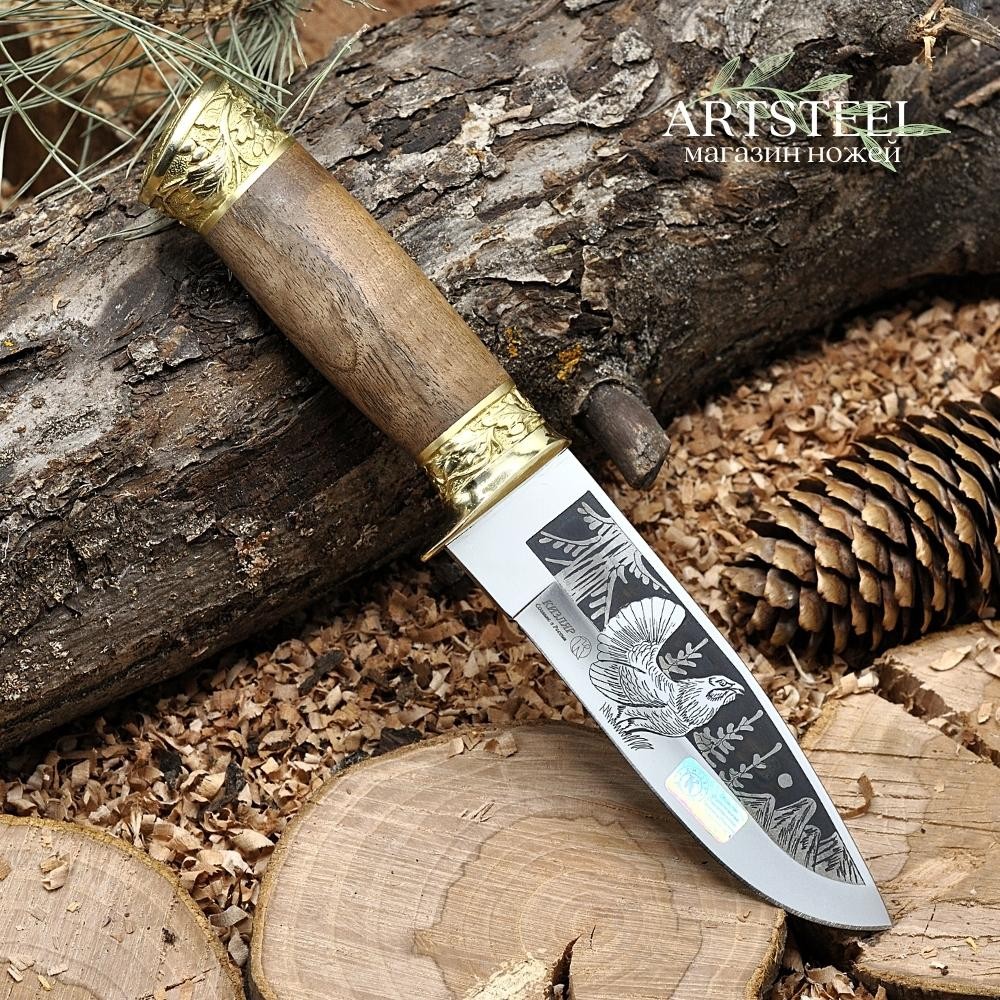 Нож Глухарь художественно-оформленный латунь в интернет-магазине art-steel.ru, фото