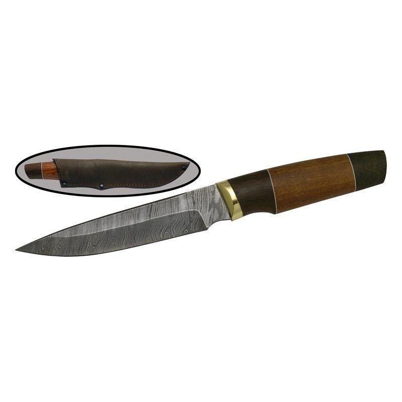 Охотничий нож Гризли, сталь дамаск, рукоять дерево, латунь в интернет-магазине art-steel.ru, фото