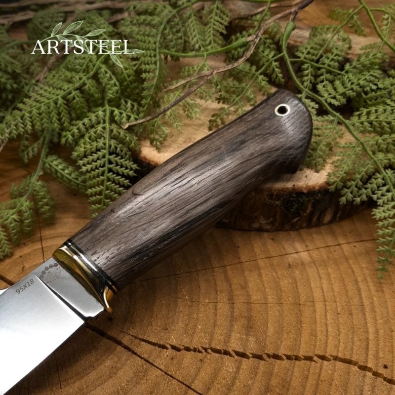 Нож Кобзон из стали 95Х18, рукоять латунь, Морёный дуб в интернет-магазине art-steel.ru, фото