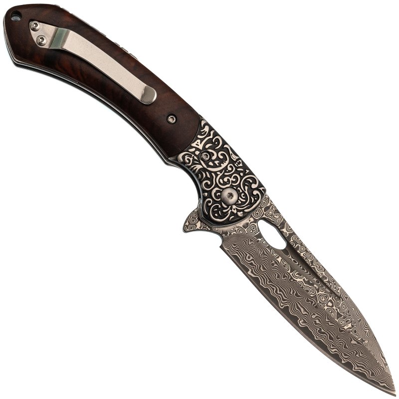 Универсальный складной нож Витязь, сталь Дамаск, рукоять дерево в интернет-магазине art-steel.ru, фото