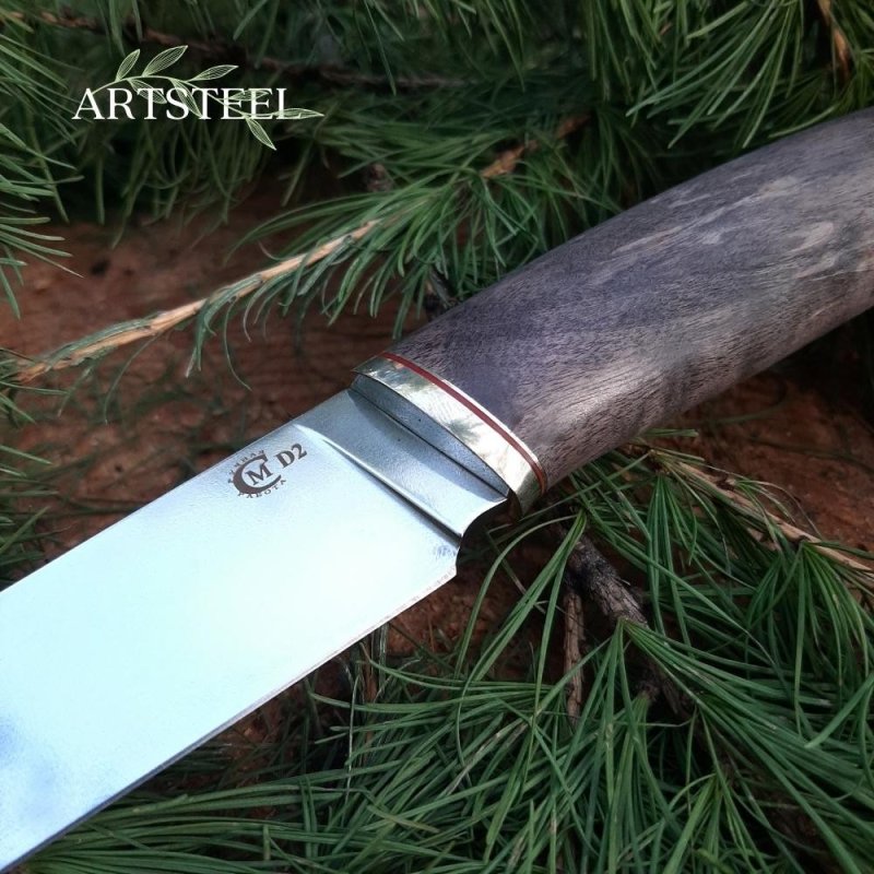 Нож Пантера из стали D2, рукоять карельская береза, литьё мельхиор в интернет-магазине art-steel.ru, фото