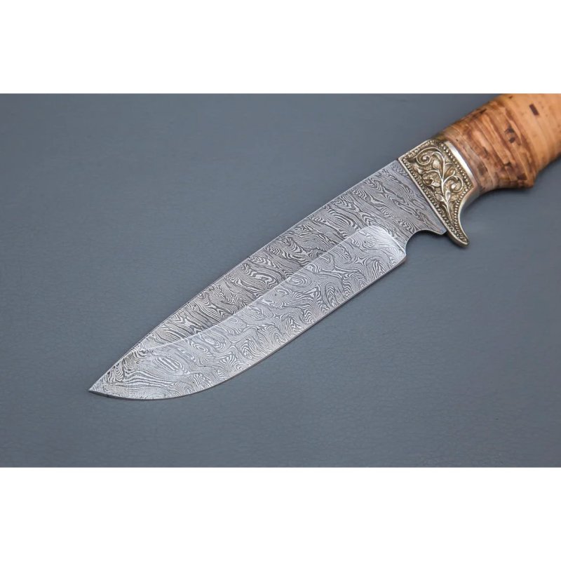 Нож Лорд из дамасской стали, рукоять береста, литьё мельхиор в интернет-магазине art-steel.ru, фото