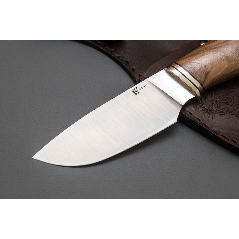 Нож Разделочный из стали VG-10, рукоять ореховый кап, литье мельхиор в интернет-магазине art-steel.ru, фото