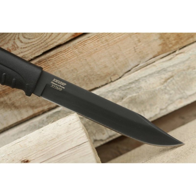 Нож Таран Х12МФ стоунвош черный эластрон в интернет-магазине art-steel.ru, фото