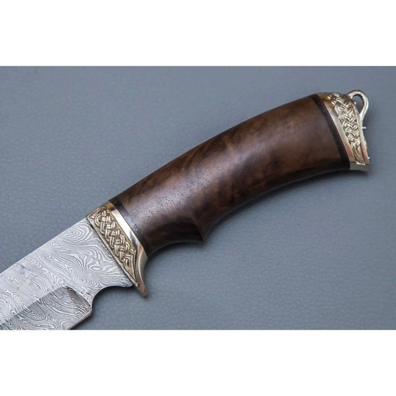 Нож Легионер из дамасской стали, рукоять ореховый кап, литьё мельхиор в интернет-магазине art-steel.ru, фото
