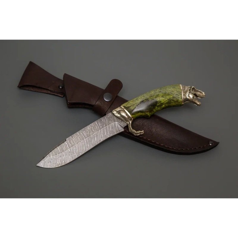 Нож Скиф из дамасской стали, рукоять карельская береза, литье мельхиор в интернет-магазине art-steel.ru, фото