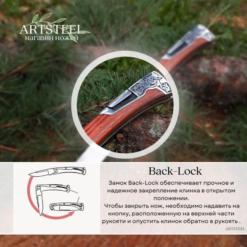 Складной нож Axis, сталь 65Х13, рукоять дерево, металл в интернет-магазине art-steel.ru, фото