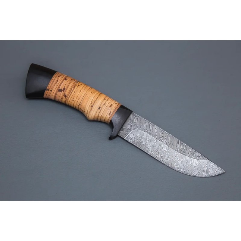 Нож Егерь из дамасской стали, рукоять береста, граб в интернет-магазине art-steel.ru, фото