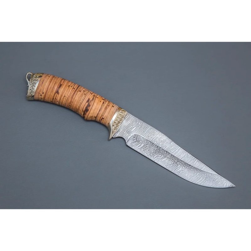 Нож Легионер из дамасской стали, рукоять береста, литьё мельхиор в интернет-магазине art-steel.ru, фото