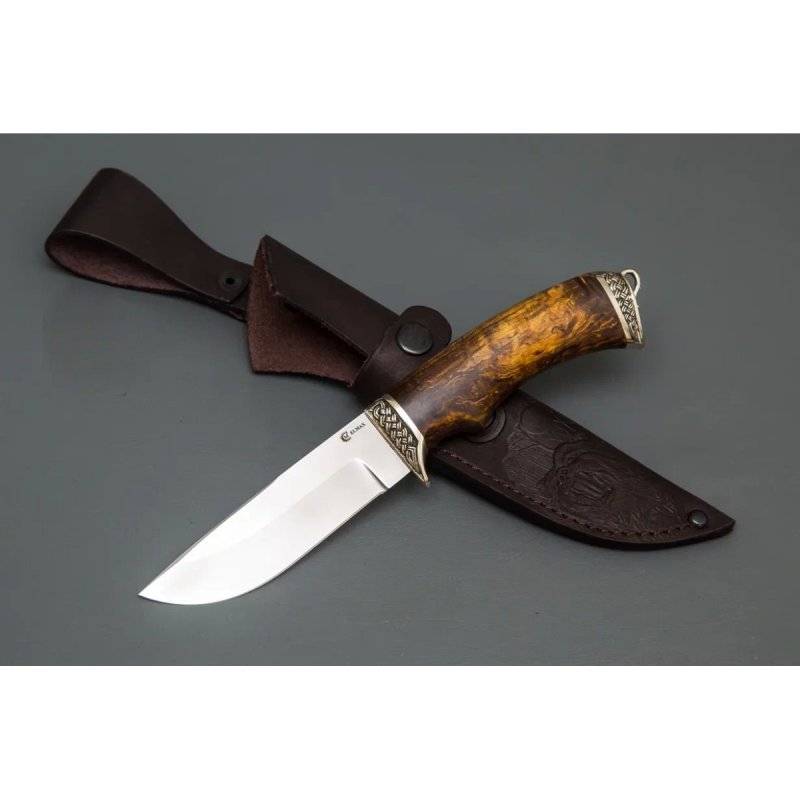 Нож Егерь из стали порошковой стали ELMAX, рукоять карельская береза, литье мельхиор в интернет-магазине art-steel.ru, фото