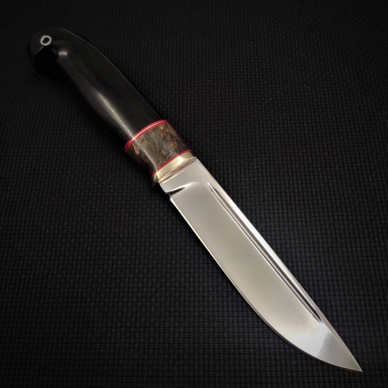 Нож Пуукко из стали N690, рукоять карельская береза, черное дерево, литьё мельхиор в интернет-магазине art-steel.ru, фото