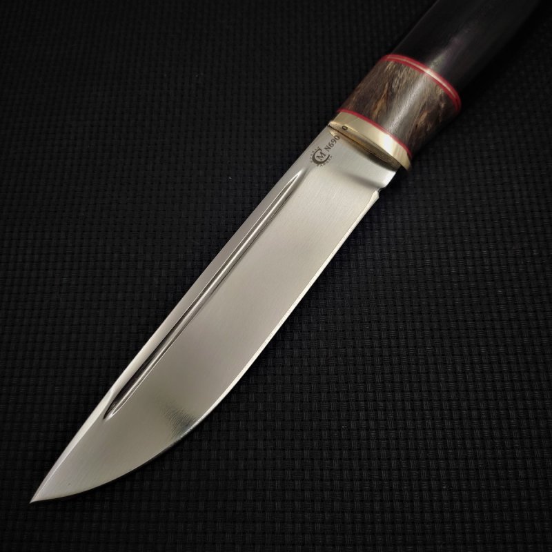 Нож Пуукко из стали N690, рукоять карельская береза, черное дерево, литьё мельхиор в интернет-магазине art-steel.ru, фото