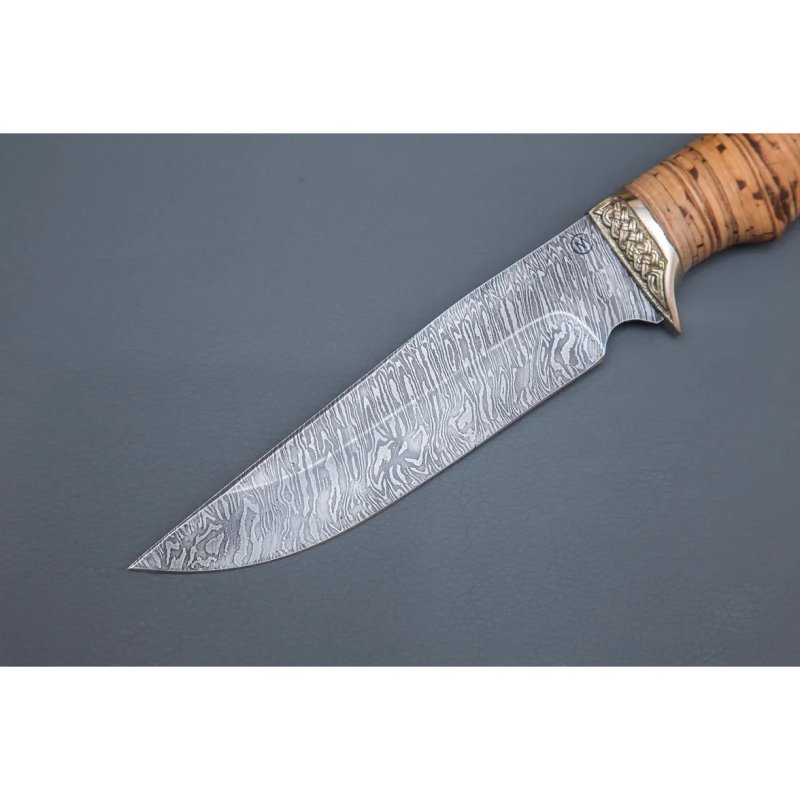 Нож Легионер из дамасской стали, рукоять береста, литьё мельхиор в интернет-магазине art-steel.ru, фото