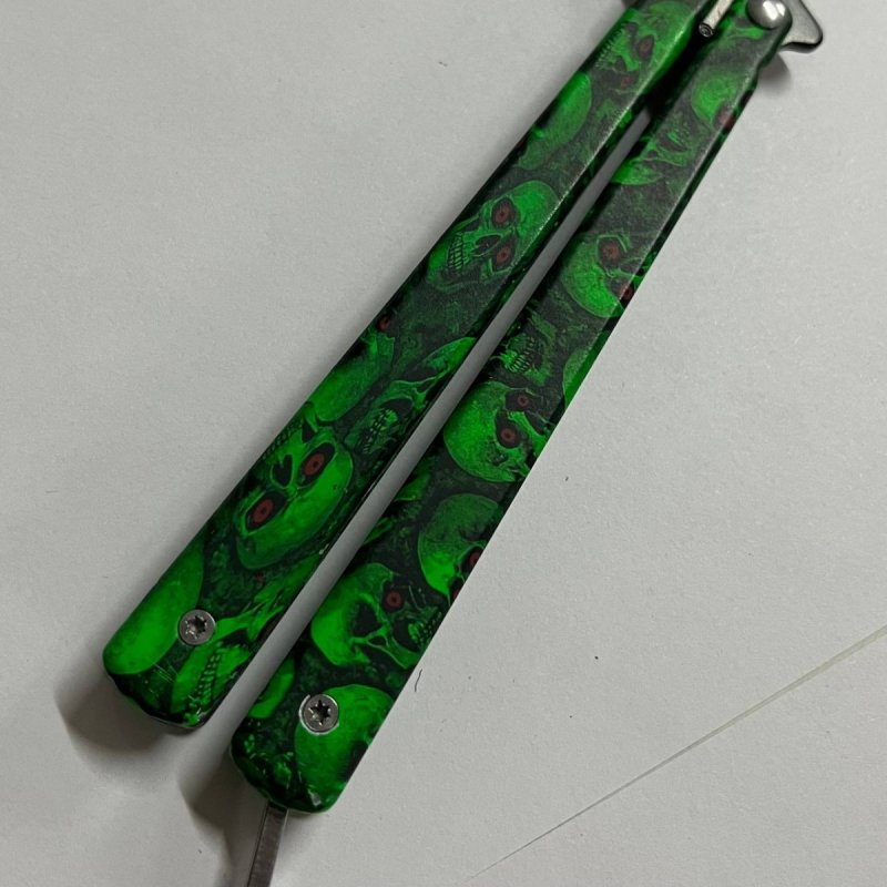 Нож бабочка тренировочный Green Skull в интернет-магазине art-steel.ru, фото