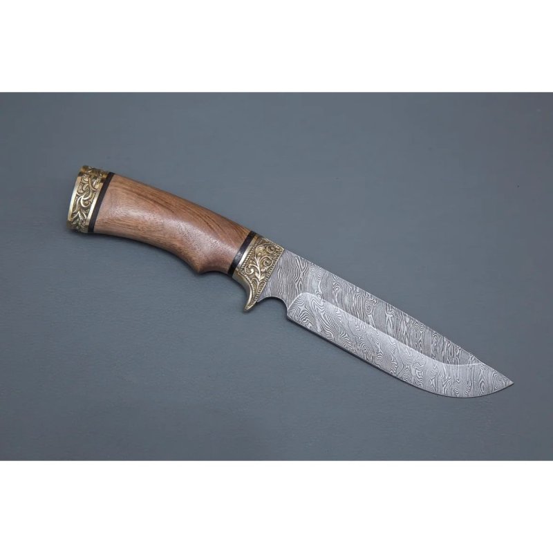 Нож Лорд из стали дамасской стали, рукоять ореховый кап, литье мельхиор в интернет-магазине art-steel.ru, фото