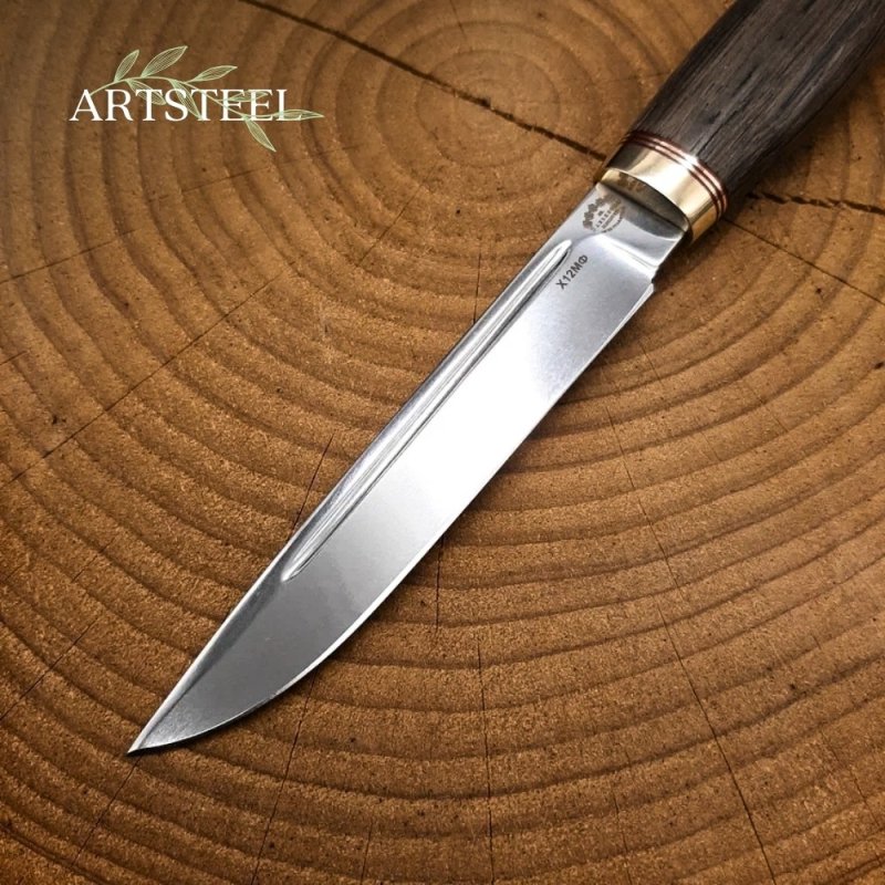 Нож Финка из стали Х12МФ, рукоять латунь, мореный дуб в интернет-магазине art-steel.ru, фото
