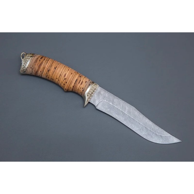 Нож Князь из дамасской стали, рукоять береста, литьё мельхиор в интернет-магазине art-steel.ru, фото
