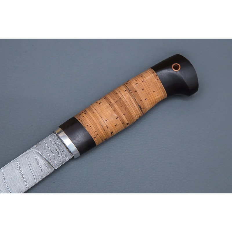 Нож Финский из дамасской стали, рукоять береста, граб, литье дюраль в интернет-магазине art-steel.ru, фото