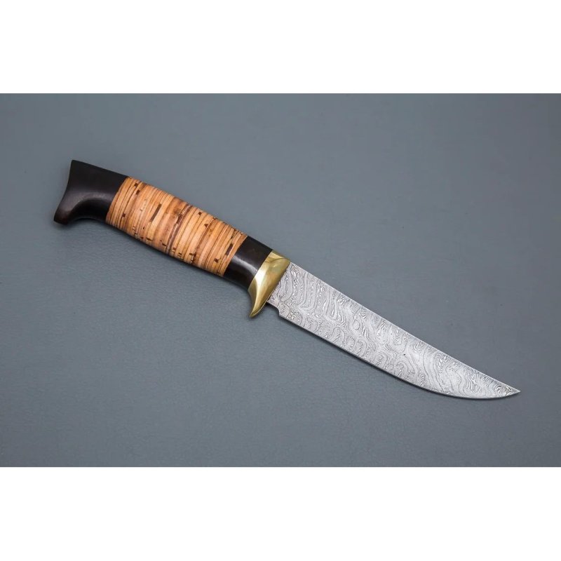 Нож Филейный малый из дамасской стали, рукоять береста, граб, литьё мельхиор в интернет-магазине art-steel.ru, фото