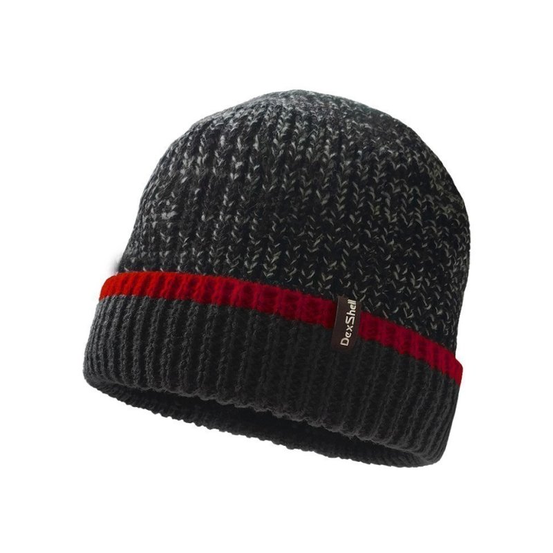 Шапка водонепроницаемая Dexshell Cuffed Beanie, DH353RED черная с красной полоской, размер S/M, DH353REDSM в интернет-магазине art-steel.ru, фото