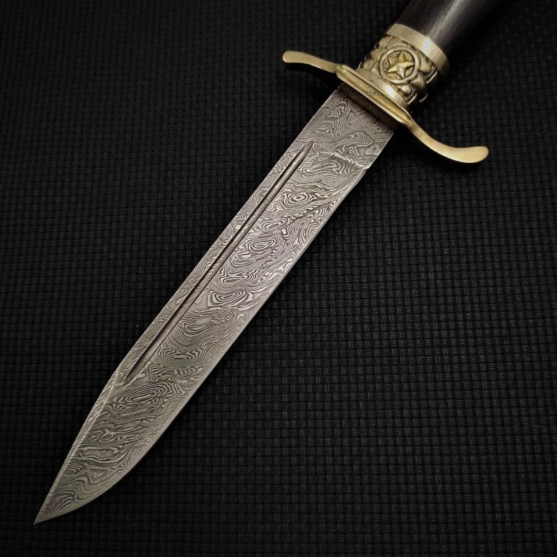 Нож Разведчик из дамасской стали, рукоять черное дерево, литьё мельхиор в интернет-магазине art-steel.ru, фото