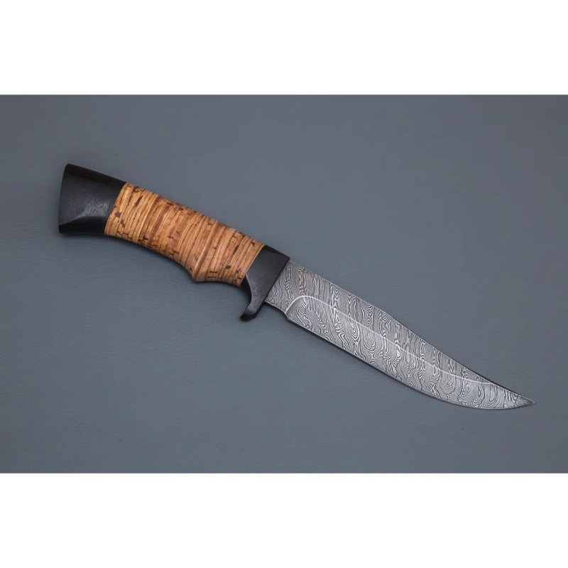 Нож Мангуст из дамасской стали, рукоять береста, граб в интернет-магазине art-steel.ru, фото