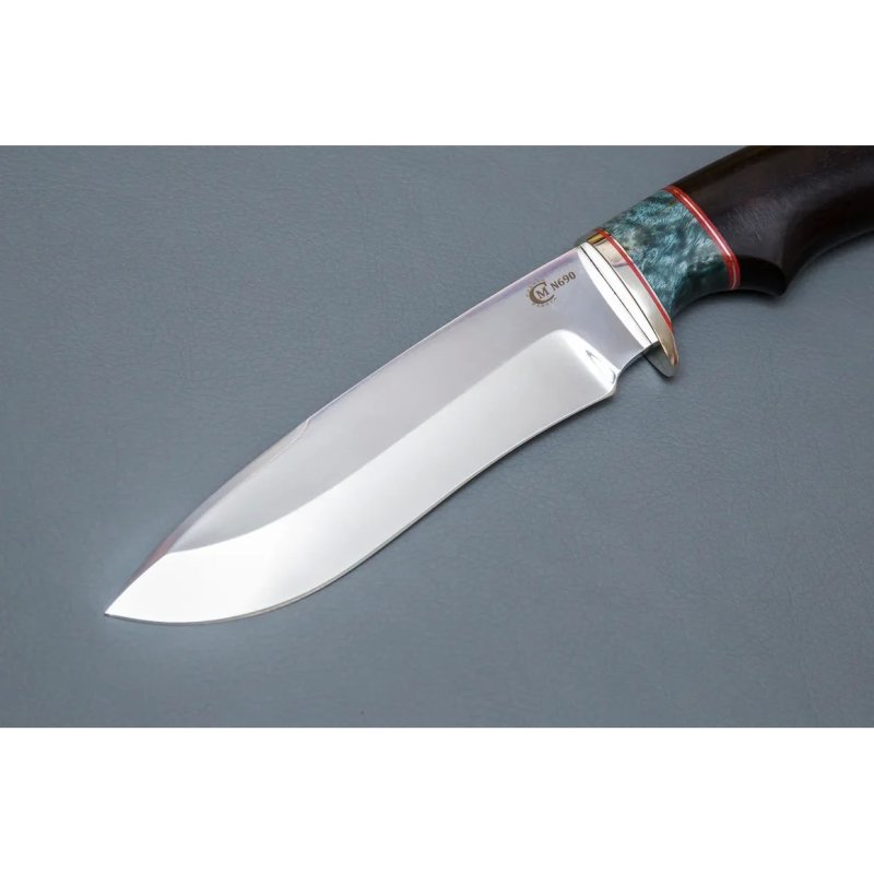 Нож Скиф из стали N690, рукоять карельская береза, черное дерево, литьё мельхиор в интернет-магазине art-steel.ru, фото