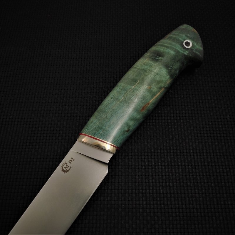 Нож Пантера из стали D2, рукоять карельская береза, литьё мельхиор в интернет-магазине art-steel.ru, фото