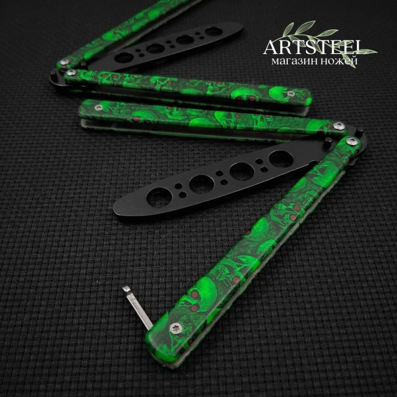 Нож бабочка тренировочный Green Skull в интернет-магазине art-steel.ru, фото