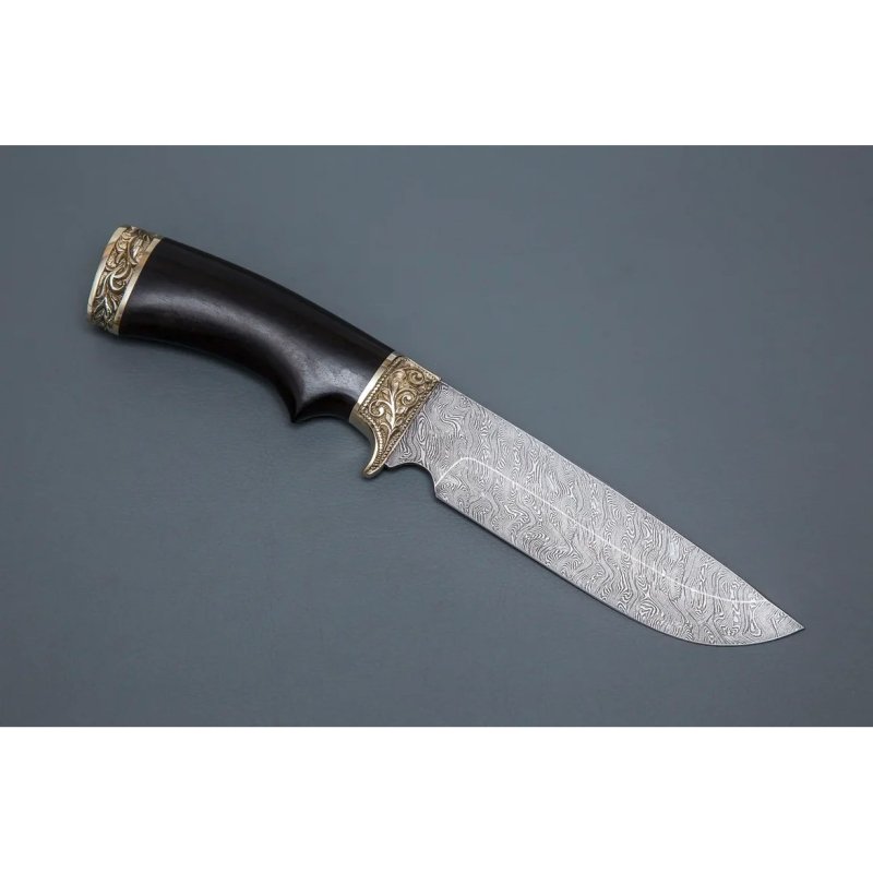 Нож Лорд из дамасской стали, рукоять черное дерево, литьё мельхиор в интернет-магазине art-steel.ru, фото