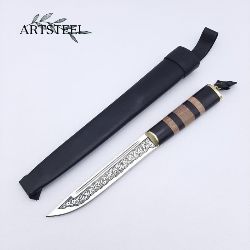 Нож Абхазский большой AUS-8 граб латунь в интернет-магазине art-steel.ru, фото